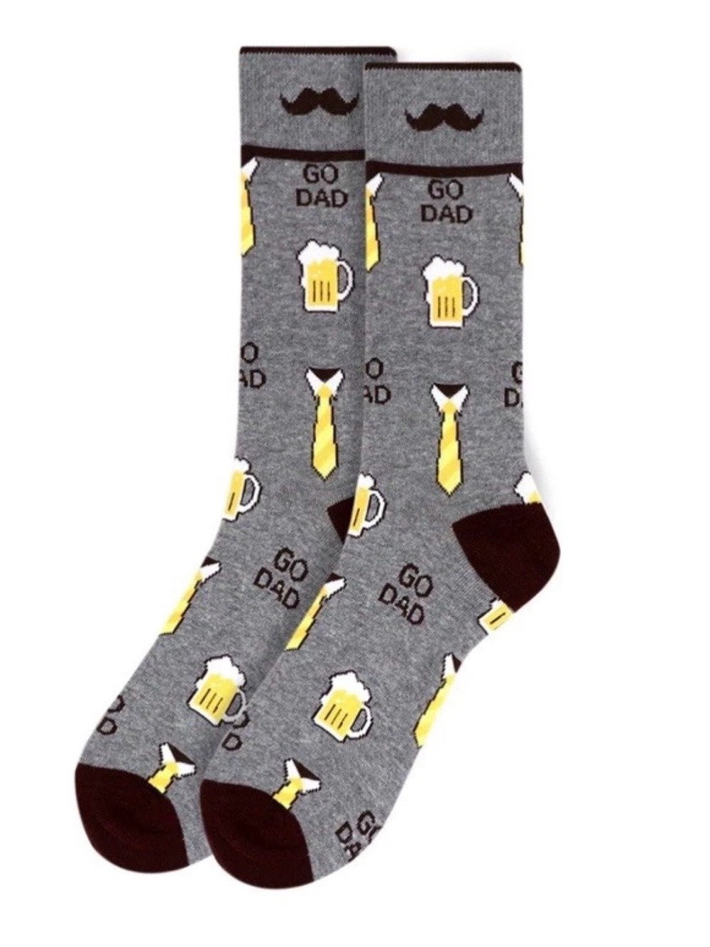 Parquet Men’s Novelty Crew Socks Go Dad Beer Tie Mustache Gray NWT Fun Gift